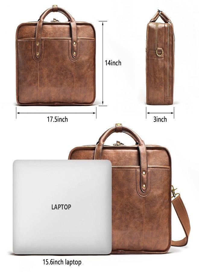 Bosidu Leather Briefcase for Men - 15.6 Inch Business Laptop Bag - Water Resistant Vintage Messenger Bag - Brown - Image 5