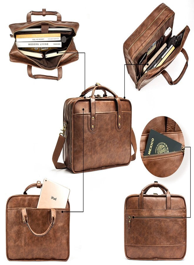 Bosidu Leather Briefcase for Men - 15.6 Inch Business Laptop Bag - Water Resistant Vintage Messenger Bag - Brown - Image 4