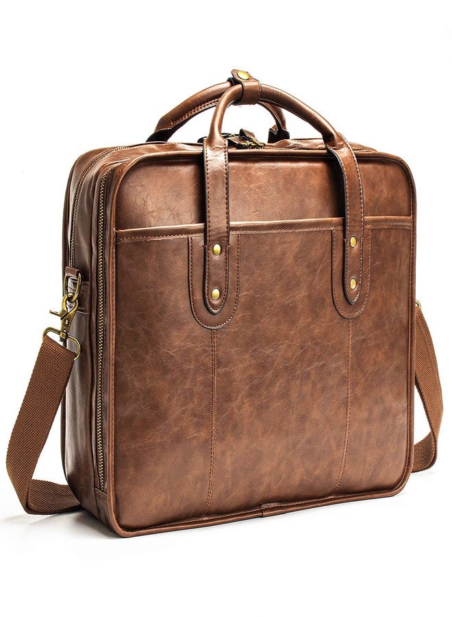 Bosidu Leather Briefcase for Men - 15.6 Inch Business Laptop Bag - Water Resistant Vintage Messenger Bag - Brown - Image 1