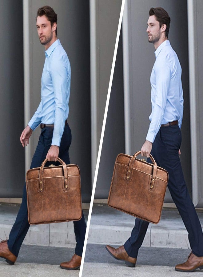 Bosidu Leather Briefcase for Men - 15.6 Inch Business Laptop Bag - Water Resistant Vintage Messenger Bag - Brown - Image 2