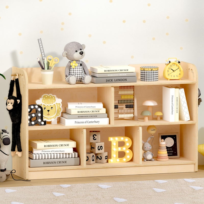 AMBIRD Wooden Kids Bookshelf, 5-Section Montessori Bookshelf, Toy Storage Organizer Cabinet, 2-Shelf Bookcase for Kids Room, Nursery, Classroom, Playroom, Living Room, Bedroom, Preschool - Image 1
