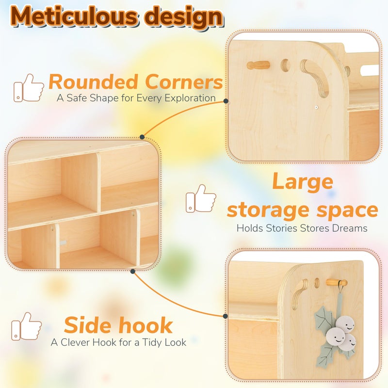 AMBIRD Wooden Kids Bookshelf, 5-Section Montessori Bookshelf, Toy Storage Organizer Cabinet, 2-Shelf Bookcase for Kids Room, Nursery, Classroom, Playroom, Living Room, Bedroom, Preschool - Image 4