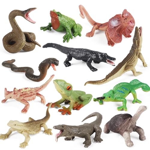 EOIVSH 12PCS Realistic Reptile Animal Figurine SetCold Blooded Amphibians Wild Animal Figures Toy with Lizard Komodo Dragon Snake Alligator for Kids and Toddlers 3 - Image 1