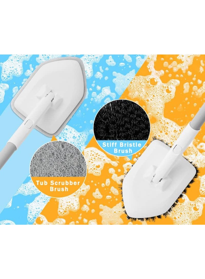 فرشاة تنظيف حوض الاستحمام والبلاط القابلة للمد 2 في 1 بمقبض طويل 48.4 بوصة | رأس ثلاثي دوار 180° | شعيرات مزدوجة وإسفنجة لتنظيف الحمام العميق - Image 2