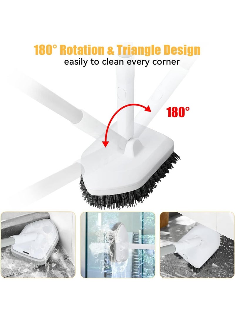 فرشاة تنظيف حوض الاستحمام والبلاط القابلة للمد 2 في 1 بمقبض طويل 48.4 بوصة | رأس ثلاثي دوار 180° | شعيرات مزدوجة وإسفنجة لتنظيف الحمام العميق - Image 5