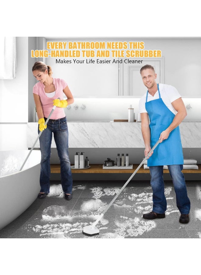 فرشاة تنظيف حوض الاستحمام والبلاط القابلة للمد 2 في 1 بمقبض طويل 48.4 بوصة | رأس ثلاثي دوار 180° | شعيرات مزدوجة وإسفنجة لتنظيف الحمام العميق - Image 1