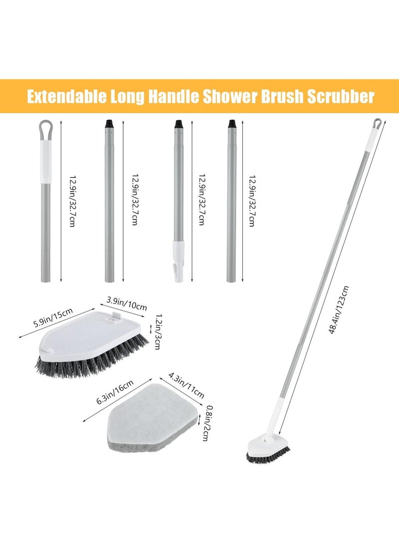 فرشاة تنظيف حوض الاستحمام والبلاط القابلة للمد 2 في 1 بمقبض طويل 48.4 بوصة | رأس ثلاثي دوار 180° | شعيرات مزدوجة وإسفنجة لتنظيف الحمام العميق - Image 4