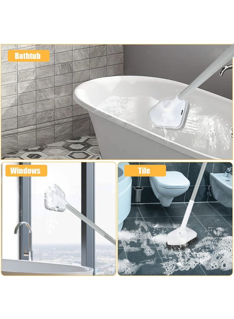 فرشاة تنظيف حوض الاستحمام والبلاط القابلة للمد 2 في 1 بمقبض طويل 48.4 بوصة | رأس ثلاثي دوار 180° | شعيرات مزدوجة وإسفنجة لتنظيف الحمام العميق - Image 3