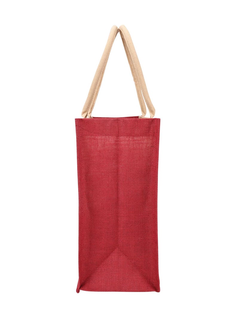 Jute Cottage Eco-Friendly Grocery Shopping Bag for Men & Women | Maroon Printed Jute Carry Bag with Zip | Handcrafted Sustainable Tote for Daily Use, Office, Travel - Image 3