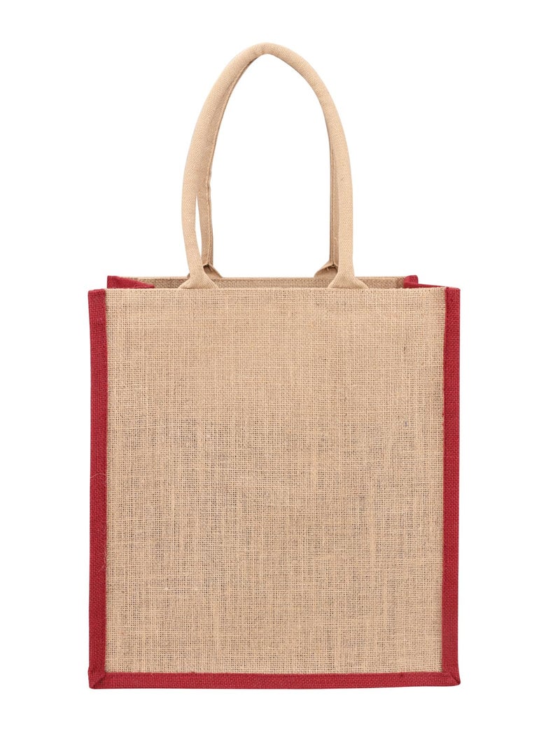 Jute Cottage Eco-Friendly Grocery Shopping Bag for Men & Women | Maroon Printed Jute Carry Bag with Zip | Handcrafted Sustainable Tote for Daily Use, Office, Travel - Image 4
