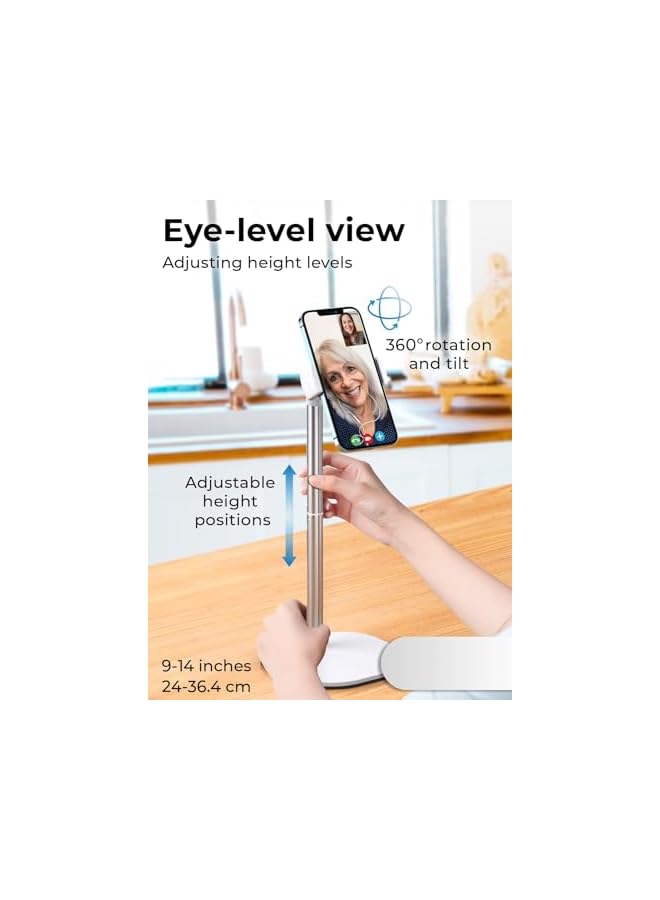 Excefore Height Adjustable Cell Phone Stand For Desk Desk Phone Stand For Recording Iphone Stand For Desk Accessories For Women Mobile Phone Holder Stand For Office Frost White - Image 2