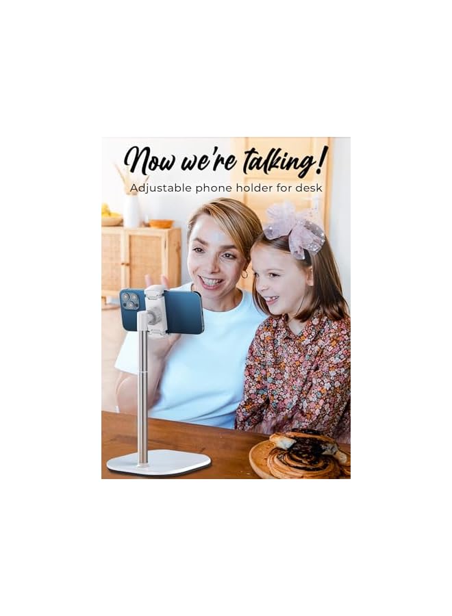 Excefore Height Adjustable Cell Phone Stand For Desk Desk Phone Stand For Recording Iphone Stand For Desk Accessories For Women Mobile Phone Holder Stand For Office Frost White - Image 3