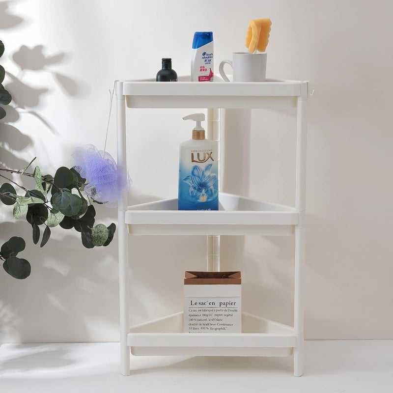 Kuber Industries Corner Shelf for Bathroom|3 Layer Triangle Rack for Storage|Plastic Shelf for Bathroom, Kitchen|Bathroom Shelf Organizer|White - Image 1