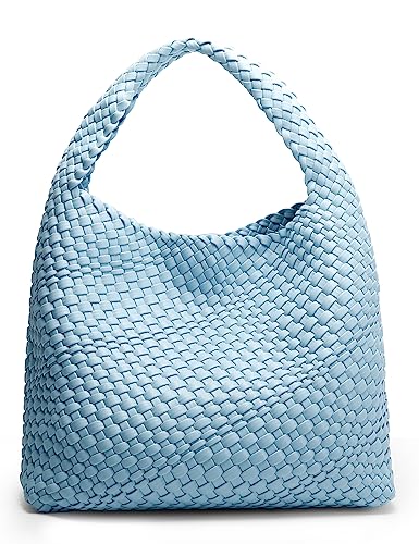 Queenoris Fashion Woven Purse for Women Top-handle Shoulder Bag Soft Summer Hobo Tote Bag (Sky Blue, Medium) - Image 1