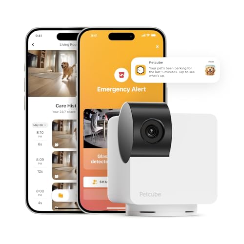 Petcube كاميرا بيتكوب كام 360 كاميرا تفاعلية واي فاي لحماية الحيوانات الأليفة والمنزل مع تطبيق الهاتف، فيديو بدقة 1080 بكسل، دوران 360°، رؤية ليلية، تنبيهات ذكية - Image 1