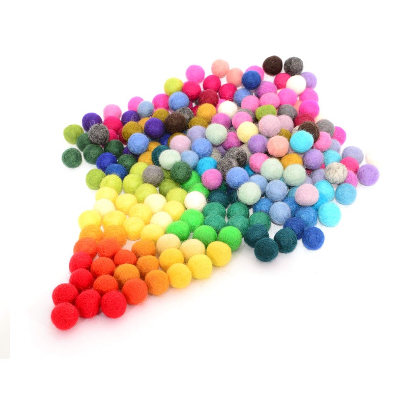Glaciart One Felt Pom Poms Wool Balls 240 Pieces 25cm 1 Inch Handmade Felted 40 Color Red Pink Blue Yellow Gray Black White Pastel and More Bulk Small Puff for Felting and Garland