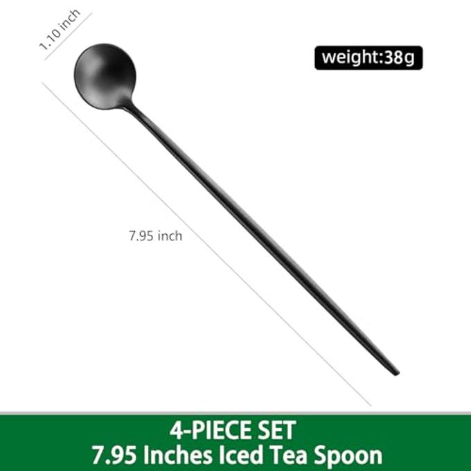 Dehov 7.95 Inch Matte Black Iced Tea Spoons,4 PCs Sturdy Long Spoon For Stirring Coffee,Cocktail,Milk,Dessert,SS18/10 Satin Black Long Handle Iced Teaspoons For Mixing - Image 2