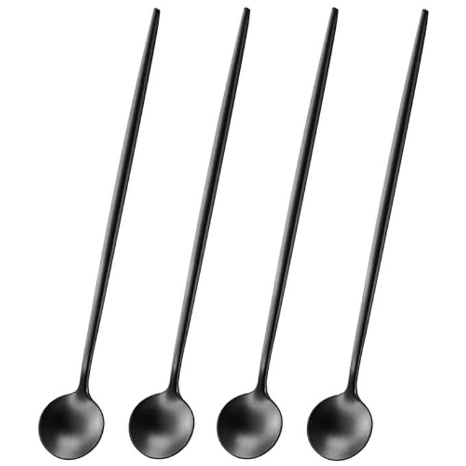 Dehov 7.95 Inch Matte Black Iced Tea Spoons,4 PCs Sturdy Long Spoon For Stirring Coffee,Cocktail,Milk,Dessert,SS18/10 Satin Black Long Handle Iced Teaspoons For Mixing - Image 4