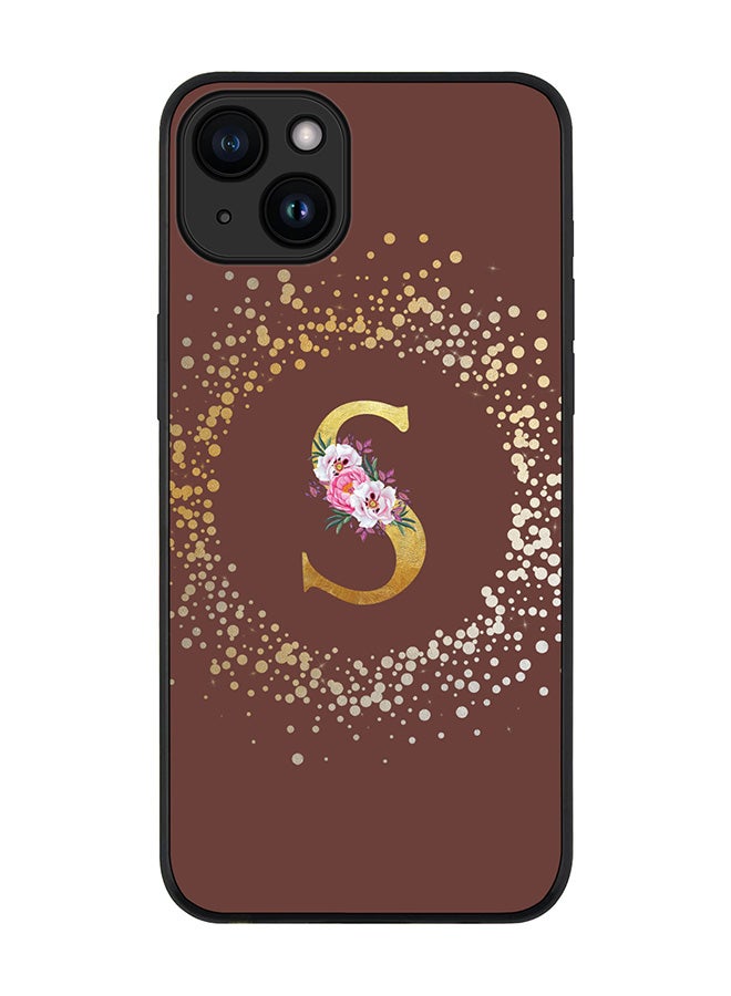 Stylizedd Cover for iPhone 15 Plus Case Rugged Black Slim fit Flexible Protective Phone CasesCustom Monogram Initial Letter Floral Pattern Alphabet - S (Brown) - Image 1