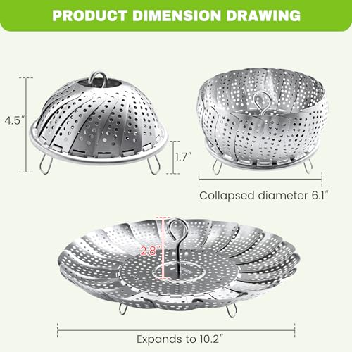 ZOCY Steamer Basket Stainless Steel Instant Pot Accessories for Food and Vegetable, Zocy Premium Expandable Steam Basket to Fit Various Size Pots Medium (6.1" to 10.2")) - Image 3