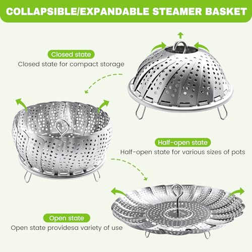 ZOCY Steamer Basket Stainless Steel Instant Pot Accessories for Food and Vegetable, Zocy Premium Expandable Steam Basket to Fit Various Size Pots Medium (6.1" to 10.2")) - Image 4