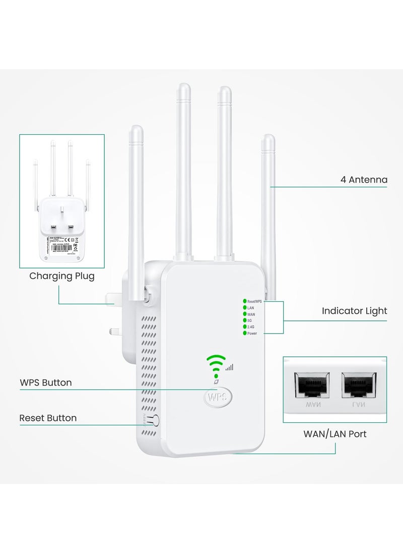 أنيوي مكرر واي فاي، معزز اشارة واي فاي، موسع واي فاي ثنائي النطاق 5G/2.4G، 300 Mbps، موسع نطاق واي فاي AC300 ، موسع النطاق العريض/موسع واي فاي، اعداد بلمسة واحدة، التوصيل والتشغيل، ابيض  - Image 4