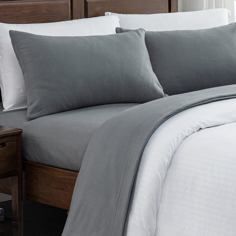 Softan Fleece Queen Sheets Set 4Piece Fuzzy Bed Sets with 15 Deep Pocket Fitted Sheet Flat Sheet and PillowcaseDark Grey