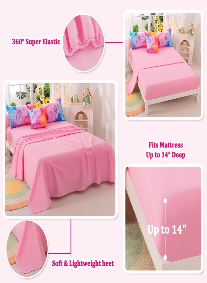 ASKOTU Girls Full Bedding Sets, 6 Pcs Pink Full Szie Comforter Set with Sheets, Watercolor Marble Abstract Art Superior Bedding Set for Girls - Image 4
