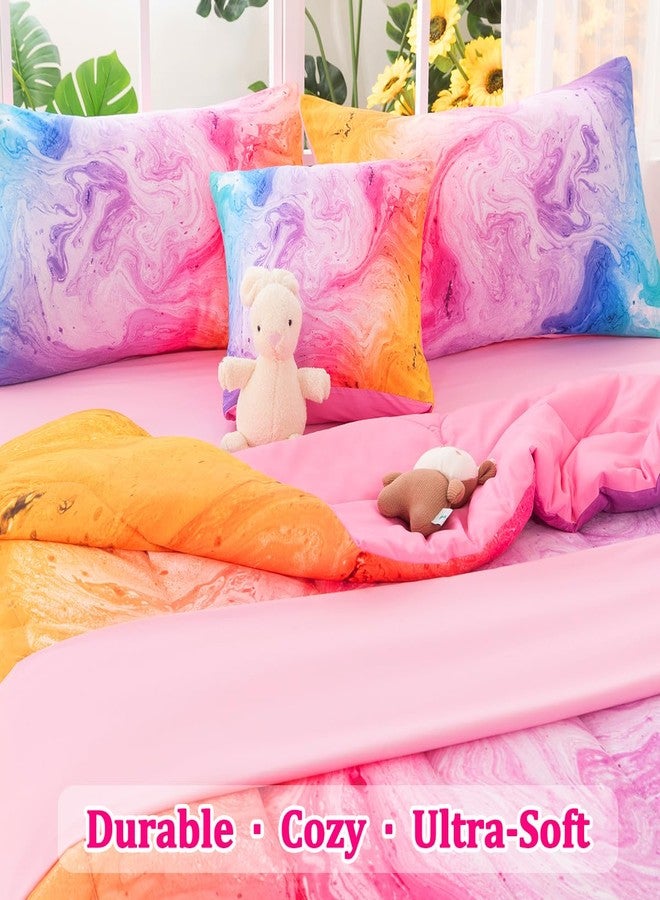 ASKOTU Girls Full Bedding Sets, 6 Pcs Pink Full Szie Comforter Set with Sheets, Watercolor Marble Abstract Art Superior Bedding Set for Girls - Image 3