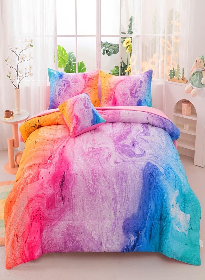 ASKOTU Girls Full Bedding Sets, 6 Pcs Pink Full Szie Comforter Set with Sheets, Watercolor Marble Abstract Art Superior Bedding Set for Girls - Image 1