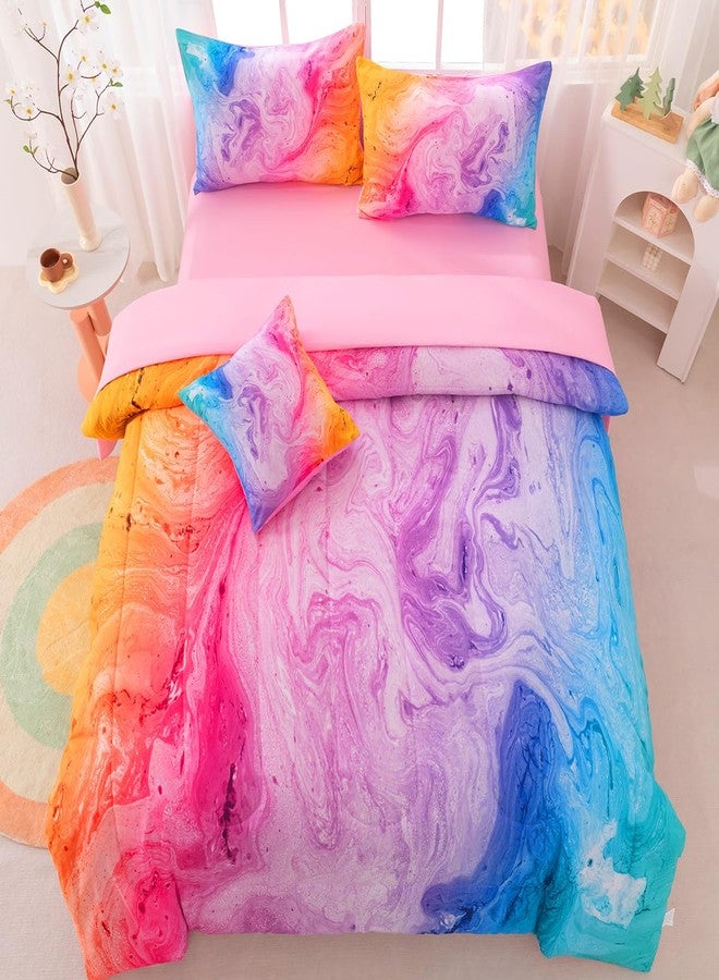 ASKOTU Girls Full Bedding Sets, 6 Pcs Pink Full Szie Comforter Set with Sheets, Watercolor Marble Abstract Art Superior Bedding Set for Girls - Image 5