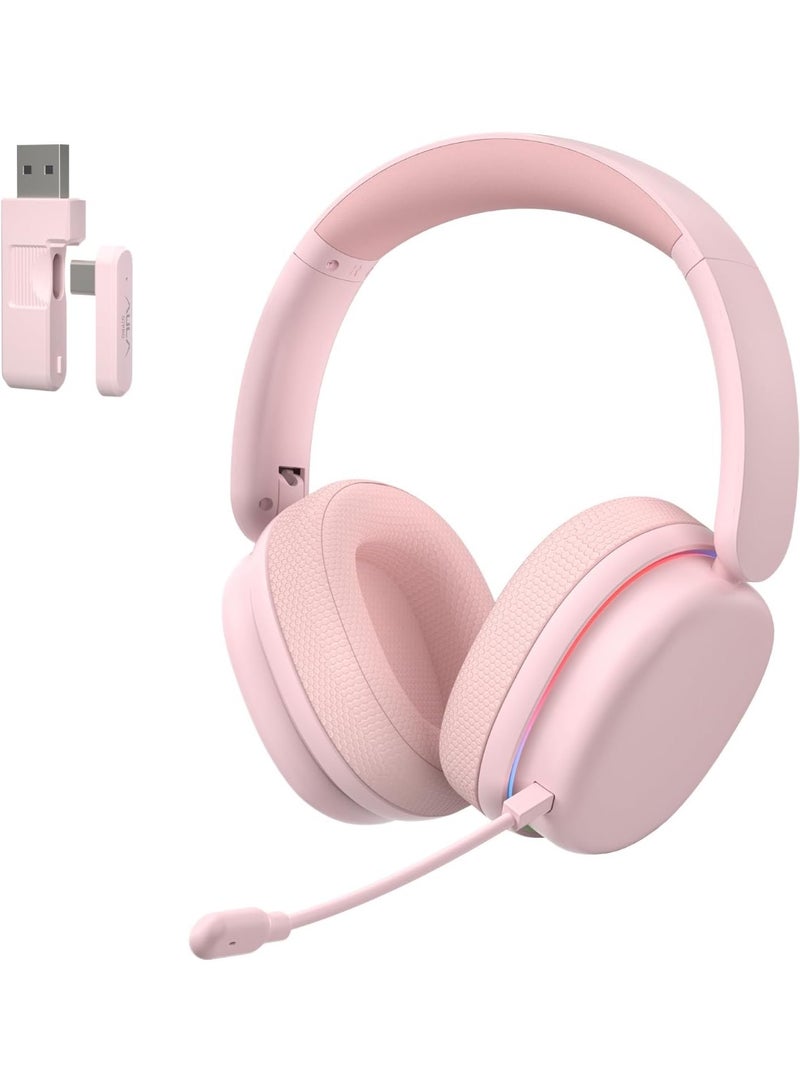 AULA G7 Pro - Auriculares inalámbricos para juegos con sonido envolvente 7.1, controlador de 1.575 pulgadas, auriculares BT5.3 para juegos con micrófono, RGB, latencia de 10 ms, batería 65H, auriculares rosa para juegos para PS5, PS4, Switch, PC, modo con cable para Xbox - Image 1