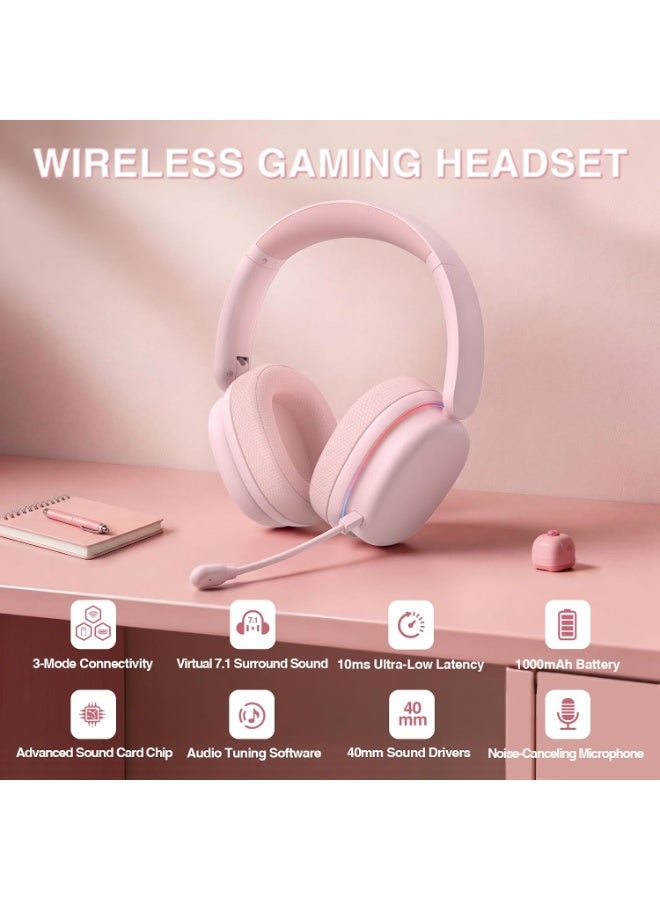 AULA G7 Pro - Auriculares inalámbricos para juegos con sonido envolvente 7.1, controlador de 1.575 pulgadas, auriculares BT5.3 para juegos con micrófono, RGB, latencia de 10 ms, batería 65H, auriculares rosa para juegos para PS5, PS4, Switch, PC, modo con cable para Xbox - Image 3