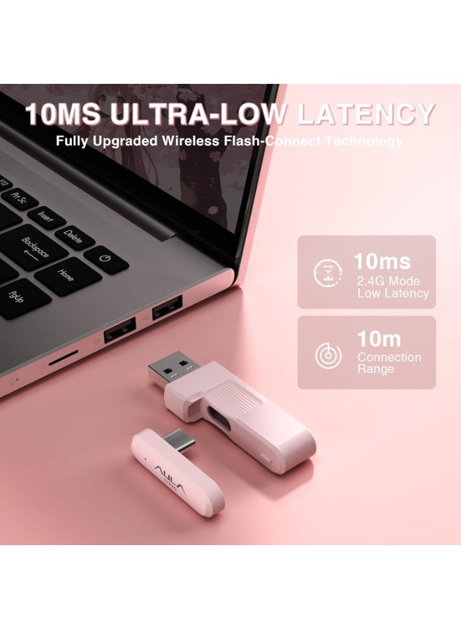 AULA G7 Pro - Auriculares inalámbricos para juegos con sonido envolvente 7.1, controlador de 1.575 pulgadas, auriculares BT5.3 para juegos con micrófono, RGB, latencia de 10 ms, batería 65H, auriculares rosa para juegos para PS5, PS4, Switch, PC, modo con cable para Xbox - Image 4
