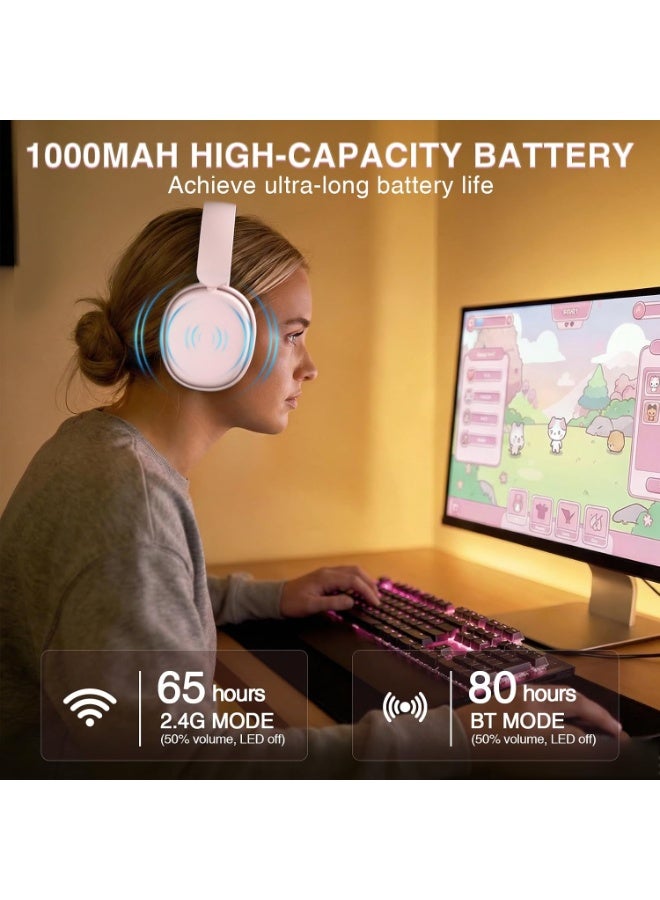 AULA G7 Pro - Auriculares inalámbricos para juegos con sonido envolvente 7.1, controlador de 1.575 pulgadas, auriculares BT5.3 para juegos con micrófono, RGB, latencia de 10 ms, batería 65H, auriculares rosa para juegos para PS5, PS4, Switch, PC, modo con cable para Xbox - Image 5