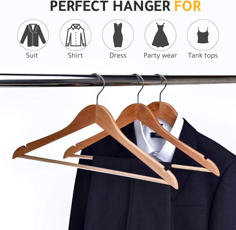 Quality Hangers Quality Wooden Hangers - Slightly Curved Hanger Set - Solid Wood Coat Hangers with Stylish Chrome Hooks - Heavy-Duty Clothes, Jacket, Shirt, Pants, Suit Hangers (Natural, 10) - Image 5