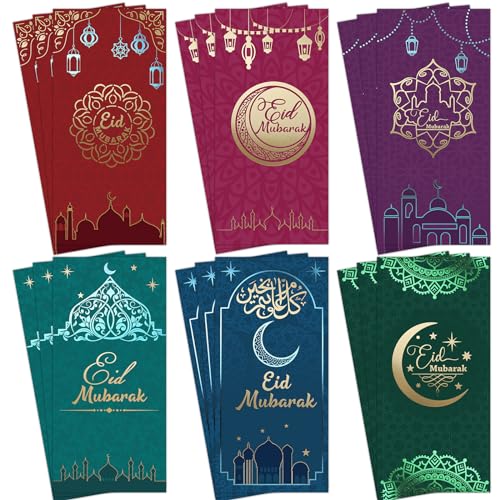 Fancy Land 18PCS Eid Mubarak Greeting Cards with Envelopes Gold Foil Eid Money Holder Cards Ramadan EID Religious Cards Party Favors - Image 1