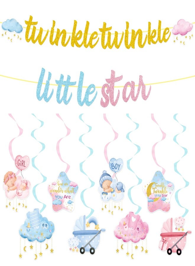 Romart Twinkle Twinkle Little Star Party Decorations, Twinkle Party Supplies Decor, Includes 2 Banners, 8 Swirls for Gender Reveal Baby Shower Parties - Image 1