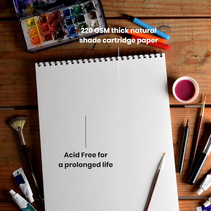 Scholar Scholar Artist Pad Expert 220 GSM Natural Shade Cartridge Paper Wiro Bound A4  - Image 3