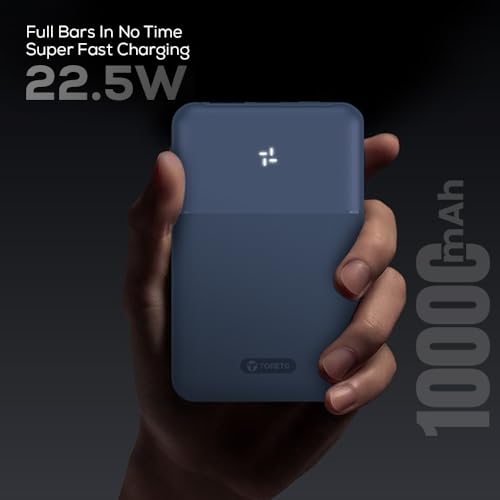 Toreto Power Tint Slim & Compact Power Bank 22.5W Fast Charging, USB & Type C Output, Quick Charge for iPhone, Android Mobile & Tablets, Earbuds (Blue, 10000, Milliamp Hours) - Image 4