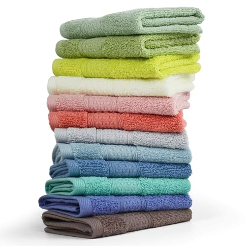 Cleanbear 100% Cotton Wash Cloths 12 Pack Bath Washcloths Facecloths, 13 by 13 Inches Large Bathroom Washcloth Set 12 Assorted Colors (Multi, 12) - Image 1