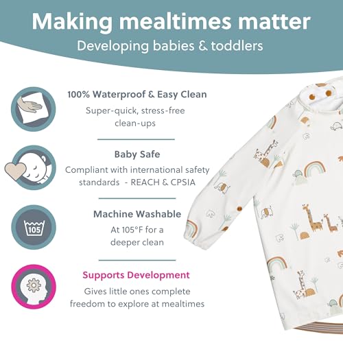 BIBaDO - Long Sleeve Baby Bibs - Babies & Toddlers 6-36 Months - Coverall Baby Led Weaning Bib - Easy Wipe, Soft & Waterproof - Image 4