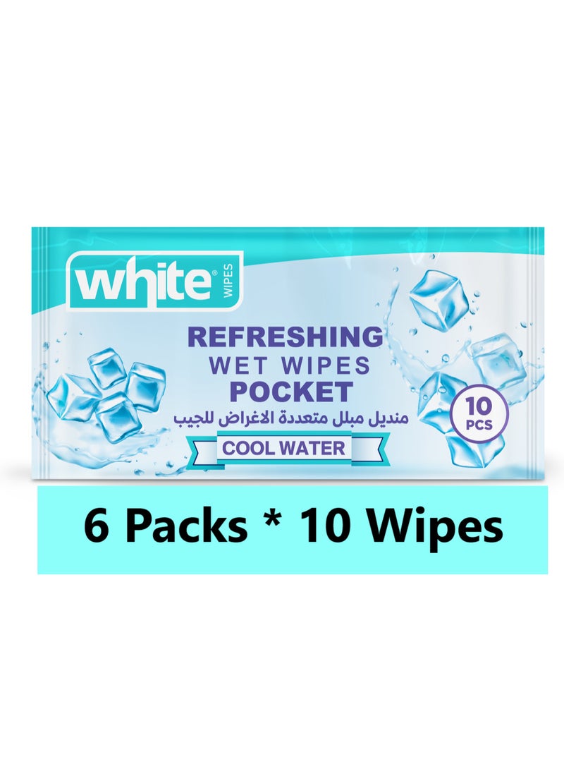 وايت مناديل مبلله جيب كول ووتر 6 عبوات * 10 مناديل مضادة للبكتيريا (متعددة الأغراض) - Image 1