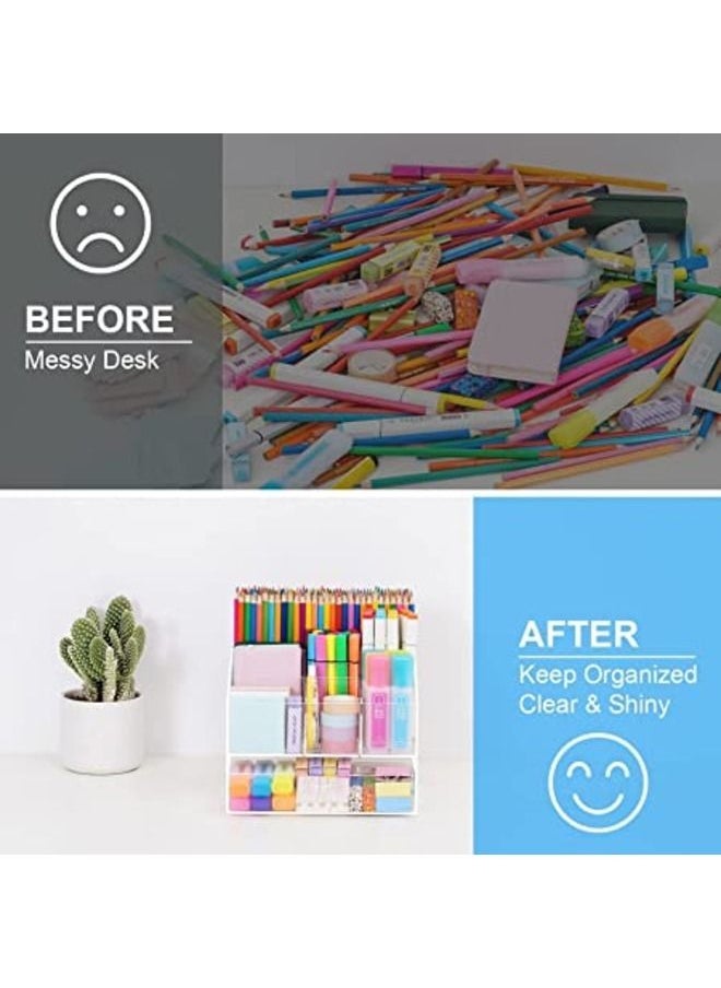 SMARTPOINTS - Acrylic Desk Organizer, Upgraded Clear Pencil Organizer for Desk, 7 Compartments Stationary Pen Organizer Storage with Drawer, for Office Supply, 500+ Pencils Capacity - Image 1