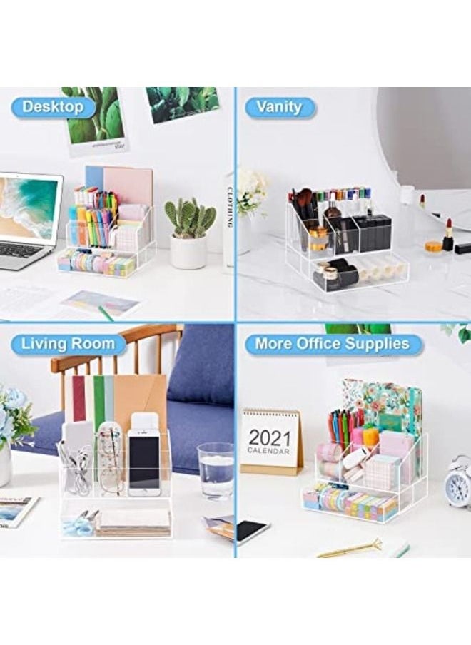 SMARTPOINTS - Acrylic Desk Organizer, Upgraded Clear Pencil Organizer for Desk, 7 Compartments Stationary Pen Organizer Storage with Drawer, for Office Supply, 500+ Pencils Capacity - Image 1