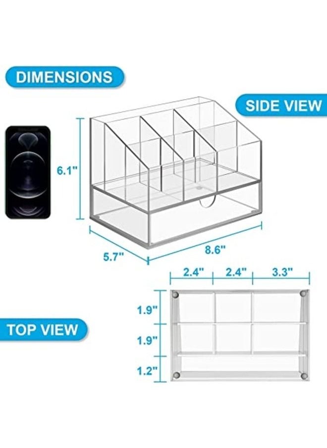SMARTPOINTS - Acrylic Desk Organizer, Upgraded Clear Pencil Organizer for Desk, 7 Compartments Stationary Pen Organizer Storage with Drawer, for Office Supply, 500+ Pencils Capacity - Image 1