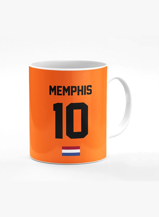 Stylizedd Designer Printed Coffee Mug with Heavy Duty Handle 11oz Ceramic Personalised Gift Mugs Cup [Microwave Safe & Dishwasher Proof] -Football Team - Netherlands Player Name - Memphis - Image 1