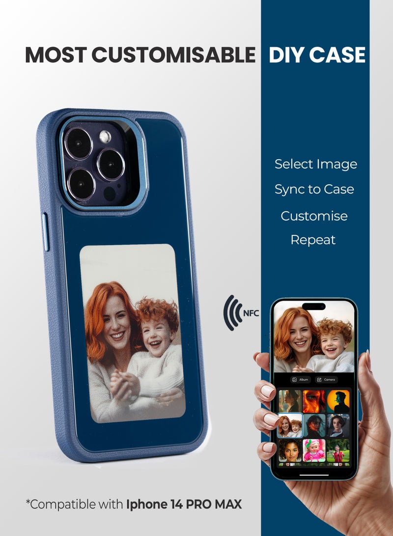 AI Vista iPhone 14 Pro Max – Blue Smart Case with NFC, E-Ink Back Display, DIY Image - Image 1