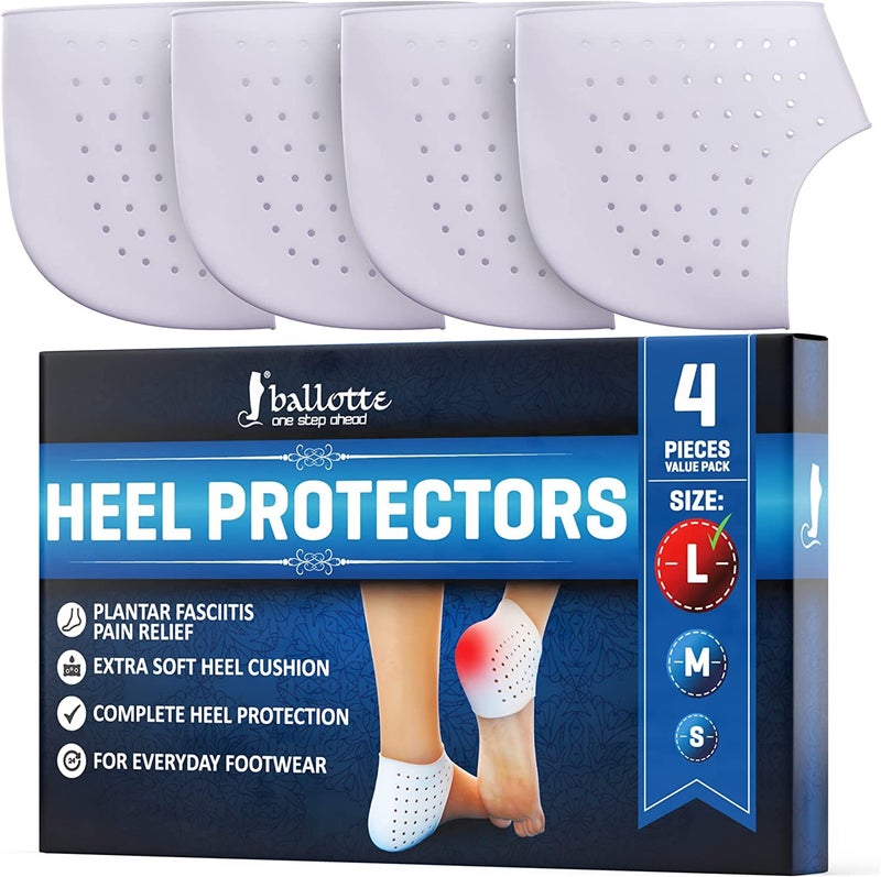 Ballotte Silicone Heel Protectors (2 Pairs) - Gel Heel Pads/Silicone Socks - Pain Relief For Cracked Heel  Blister Prevention  Heel Cups For Plantar Fasciitis  Ultra Soft Heel Cushion (Large) - Image 1