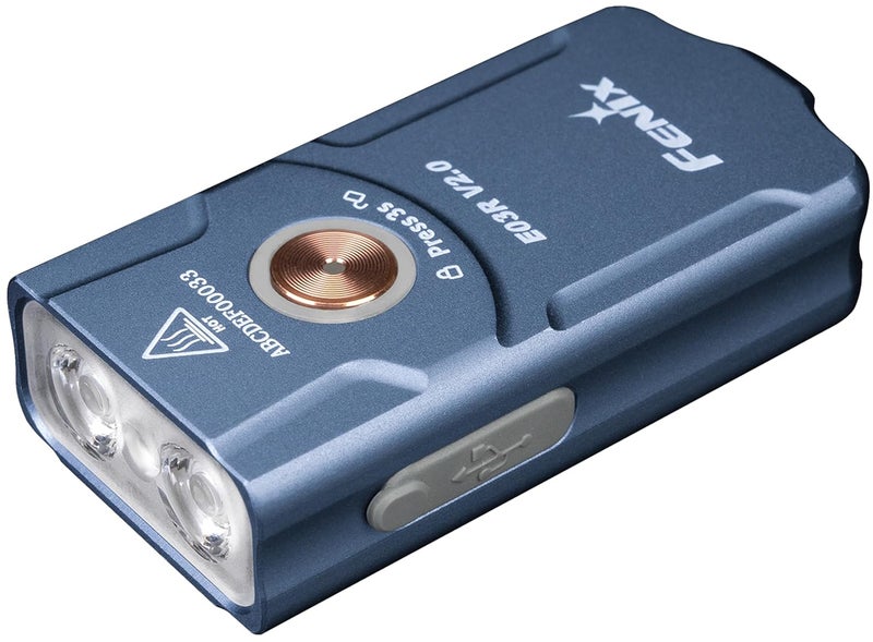 Fenix E03R v20 Keychain Flashlight Grey 500 Lumen Bright USBC Rechargeable EDC with Red LED Storm Blue - Image 1